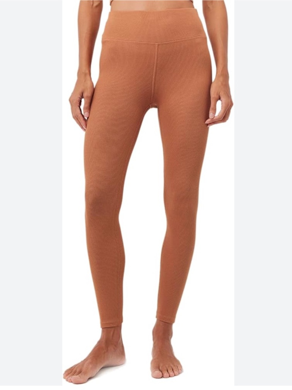 Pact Ribbed High Waist Amber Brown Full Length Organic Cotton Leggings In Size L